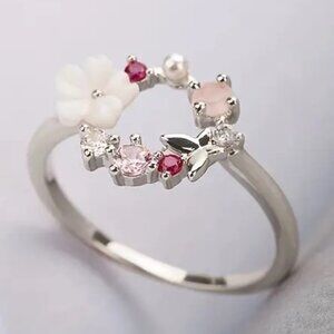 Creative Butterfly Flowers Crystal Finger Women Silver Zircon Glamour Ring